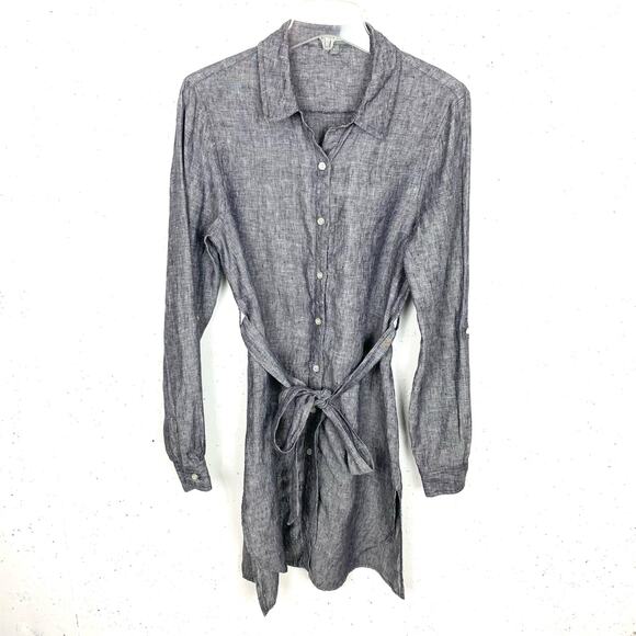 Neiman Marcus Womens Linen Shirtdress Roll Tab Sleeves Blue Mini Size Small - Picture 1 of 11